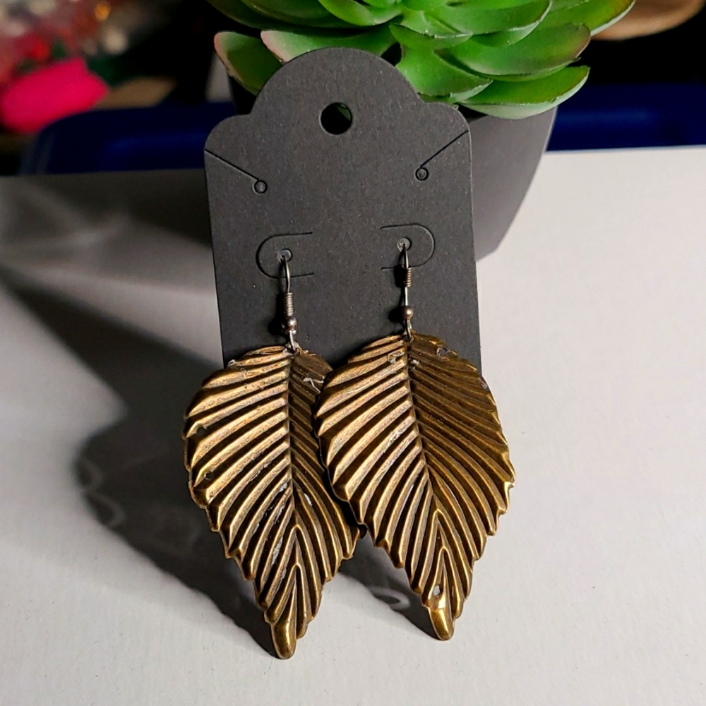 Brass leaf shape earrings